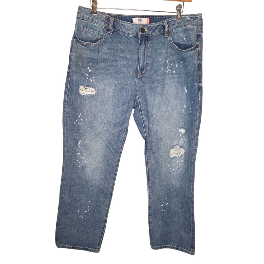 Cabi 100% BF Boyfriend Jeans Distressed Paint Splatter Size 14 Style 5884